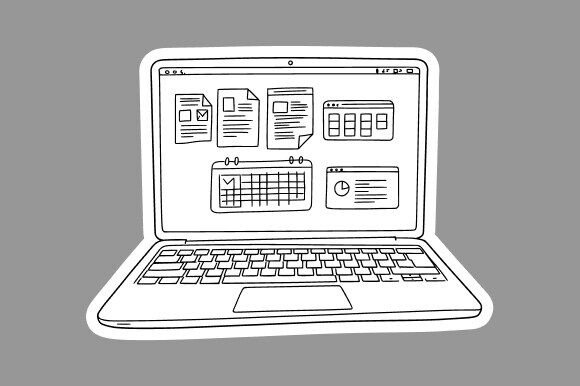 Cartoon Laptop Clipart Line Art