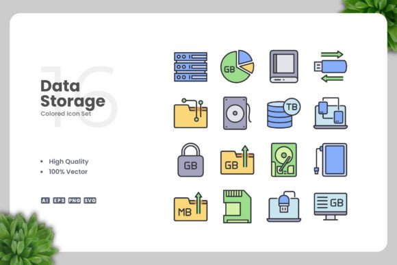 Data Storage Colored Icons: A Versatile Design Solution