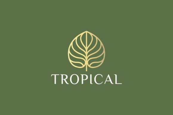 Elegant Linear Gold Tropical Leaf Logo