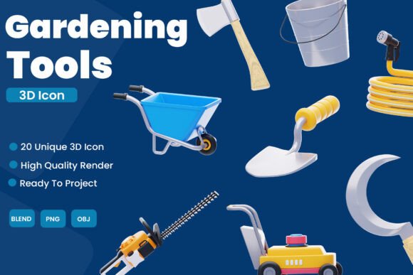 Gardening Tool 3D Icon Pack: Enhance Your Nature-Themed Projects with Precision and Style