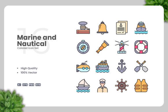 Marine and Nautical Colored Icons: A Versatile Design Solution for Every Project