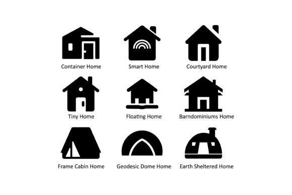 Modern Home Types Icon Set in Silhouette
