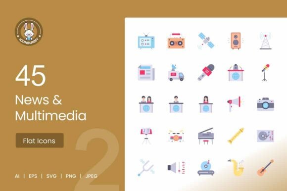 News Multimedia Flat Multicolor Icons