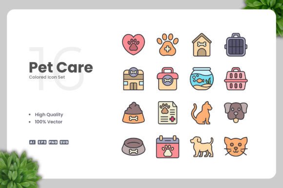 Pet Care Colored Icons: A Versatile Design Solution for Modern Creativity
