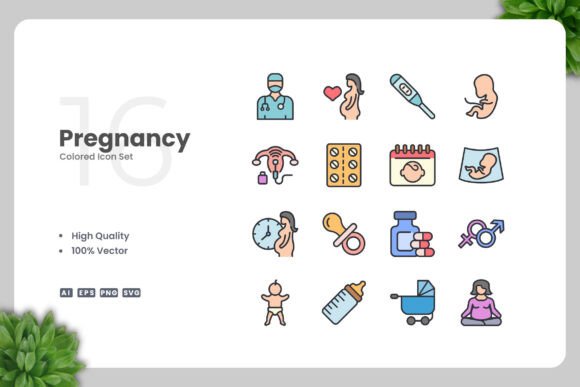 Pregnancy Colored Icons for Creative Projects