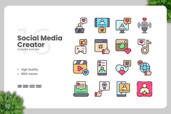 Social Media Creator Colored Icons: A Versatile Design Asset for Modern Creators