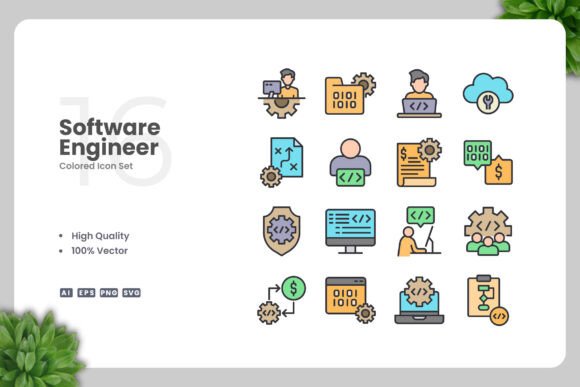 Software Engineer Colored Icons for Strategic Design and Communication
