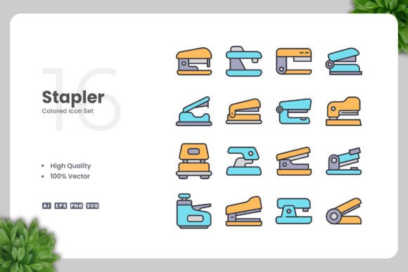 Stapler Colored Icons: Bold, Versatile, and Ready for Any Project