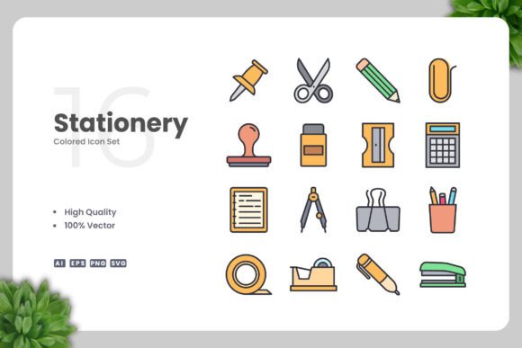 Stationery Colored Icons for Every Creative Need