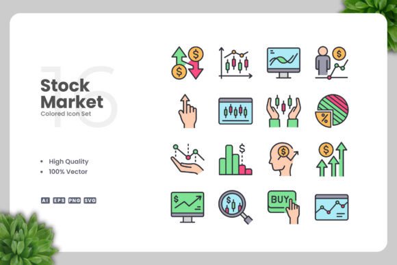 Stock Market Colored Icons for Modern Design Needs