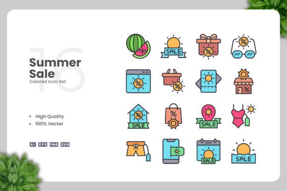 Summer Sale Colored Icons: A Versatile Design Resource for Modern Creatives
