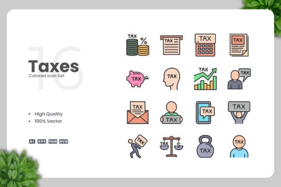 Taxes Colored Icons: A Versatile Design Solution for Every Project