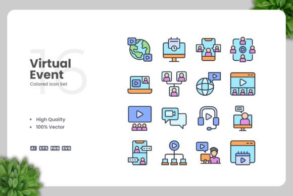 Virtual Event Colored Icons for Modern Design Needs
