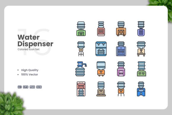 Water Dispenser Colored Icons and Simple Design for Modern Projects