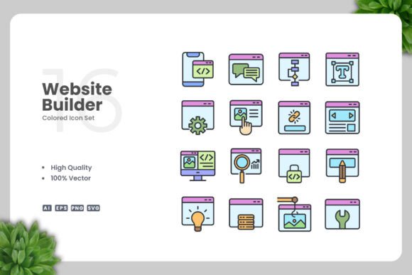 Website Builder Colored Icons for Every Digital Need