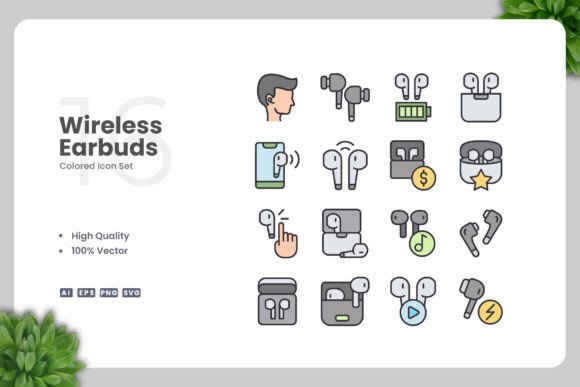 Wireless Earbuds Colored Icons for Modern Design Needs