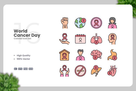 World Cancer Day Colored Icons: A Versatile Design Resource for Modern Communication